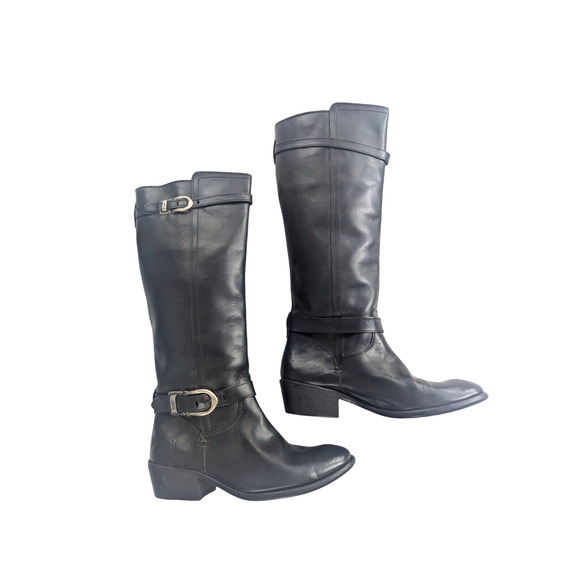 Frye Shoes - FRYE 76665 Black Leather Equestrian Riding Tall Boots Pull On 7.5B